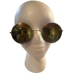 Vintage Oversized Round Teashade Sunglasses // Gold Metal Frames with Gold Refle